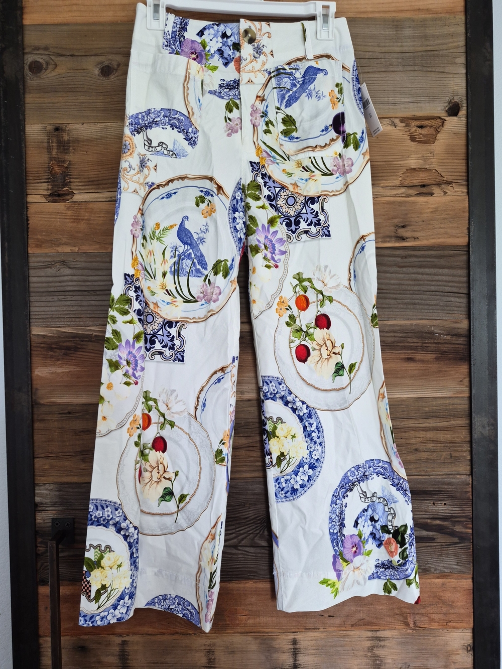 Anthropologie Colette Cropped Wide-Leg Pants Maeve Magic Fabric White Floral 26 - Picture 4 of 8